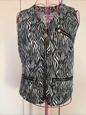 Versace Black and White Zebra Print Zip Vest